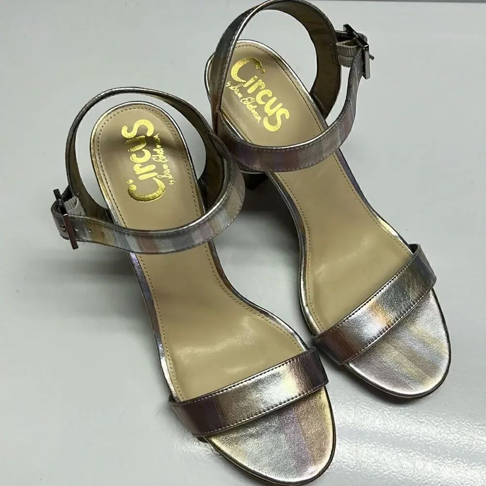 Circus by Sam Edelman Metallic Striped Strappy Adjustable Ankle Block Heels- 7.5